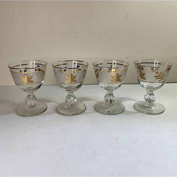 Starlyte RARE Set of 4 Coupe Champagne/Cocktail Glasses Gold Leaf Print Frosted - Picture 2 of 5